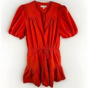 Free Assembly 100%‎ Cotton Eyelet Tiered Mini Dress Orange Puff Sleeve Cottage